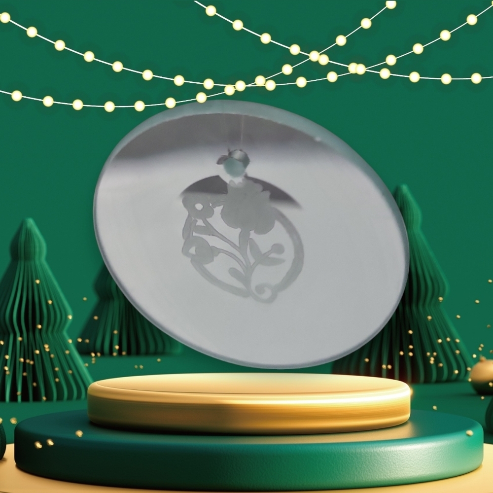 Vintage Christmas Decor  Holiday Ornament Rose Etched Glass Clear Crystal